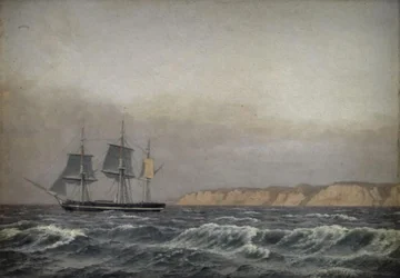 Vista dos penhascos de Møn e um Corvette