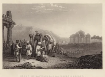 Cena em Kattiawar, Travellers and Escort (gravura)