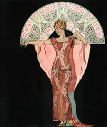 Art Deco Beauty com um Fã de Coles Phillips