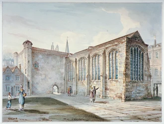 Holy Trinity Chapel, Leadenhall Street, conhecida como Leadenhall Chapel, City of London, 1805.            