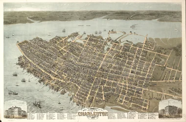 Vista aérea da cidade de Charleston, Carolina do Sul, 1872. LOC 75696567