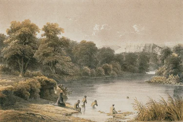 Rio Jordão. Gravura por Schacher - Steinkopk JF Editore