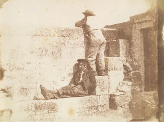 Dois jovens descansando em um píer, final da década de 1840.