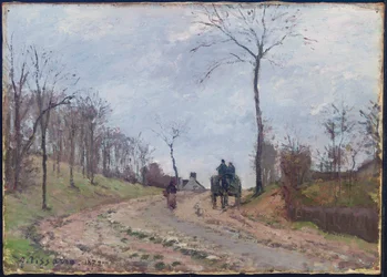 Carruagem em uma estrada rural, inverno, subúrbios de Louveciennes, 1872