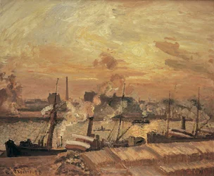 Descarga de madeira, cais da Bolsa de Valores, pôr do sol, 1898.