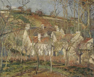 Telhados vermelhos, canto de uma vila, inverno, 1877