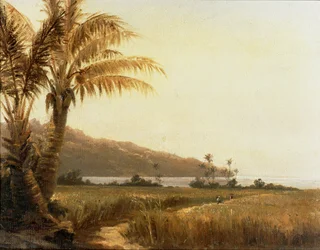 Coqueiros à beira-mar, São Tomé, Antilhas ... (pintura sobre tela)