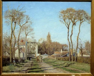 Entrada da aldeia de Voisins-le-Bretonneux. Pintura de Camille Pissarro (1830-1903), 1872. Sol. 0,46 x 0,55 m, Paris, Musée d