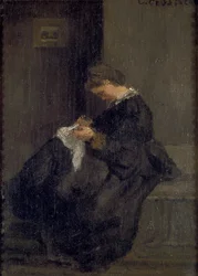 Mme Pissarro costura, c1860