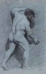 Estudo de um nu masculino posado contra uma parede visto de perfil à direita, 1856-1860