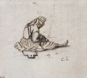 Estudo de uma figura feminina sentada a costurar, 1852.  