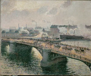 Pôr do sol com nevoeiro sobre a ponte Boieldieu em Rouen (óleo sobre tela)