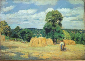 A colheita em Montfoucault, em Mayenne (óleo sobre tela
