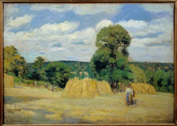 A colheita em Montfoucault em Mayenne Pintura de Camille Pissarro (1830-1903) 1876 Sol. 0,65x0,92 m Paris, musee d