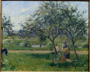 O carrinho de mão, pintura de pomar de Camille Pissarro (1830-1903) cerca de 1881. O Sol. 0,54x0,65 m Paris, Musee d