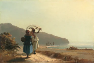 Duas mulheres a conversar junto ao mar, São Tomás, 1856.