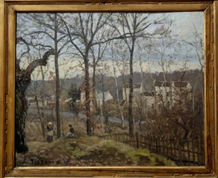 Paisagem de Inverno em Louveciennes. Pintura de Camille Pissarro (1830-1903)