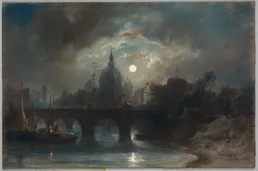 Vista de uma cidade à noite