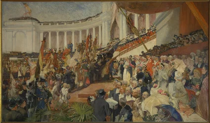 A celebração patriótica do quinquagésimo aniversário da independência da Bélgica