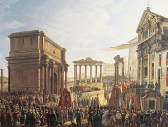 Sermão do Papa Pio IX (1846-1878) no Campo Vaccino, pintura de Camillo Pacetti (1758-1826),