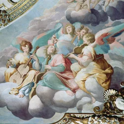 Detalhe de músicos anjo da abóbada do coro (fresco)