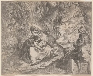 O resto na fuga para o Egito, 1587-1590.