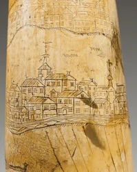 Buzina em pó, gravada com um mapa do rio São Lourenço na região de Quebec, c.1759