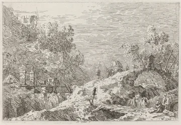 Paisagem de montanha com cinco pontes [inferior direito]