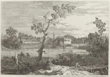 Vista de uma cidade na margem do rio, c. 17351746.