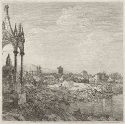 Vista de uma cidade com o túmulo de um bispo, c. 17351746.