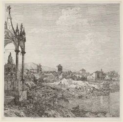 Vista de uma cidade com o túmulo de um bispo, c. 1740.