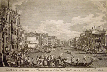 Festa da água no Grande Canal, em Veneza. O Palazzo Balbi, construído no século XVI, em primeiro plano à esquerda.