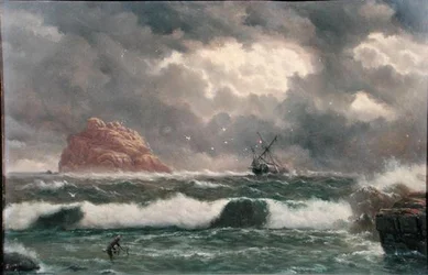 Stormy Coastal Scene (petróleo a bordo)