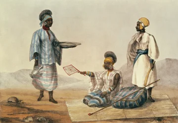 Pessoas negras do Sudão, prancha de «Uma narrativa de viagens no Norte de África», gravada por M. Gauci (activo 1810-46), 1821
