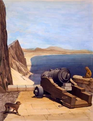 The Mediterranean Battery, Gibraltar, gravura feita por TC Dibdin, de Select Views of the Rock and Fortress of Gibraltar, publicada em 1846