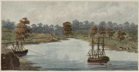 Sydney Cove, 1788 (gravura em cobre colorida à mão)