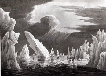 Passagem através do gelo, 16 de junho de 1818, gravado por D. Havell (foto bw)