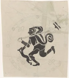 Desenho decorativo com caçador de lebres