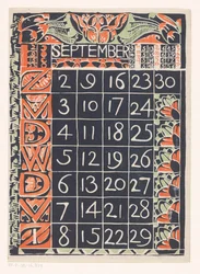 Folha de calendário setembro de 1900