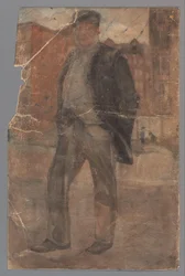 Homem de pé com tampa rígida