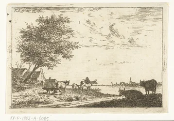 Paisagem fluvial com agricultor e vacas perto da quinta
Paisagens (título da série)
