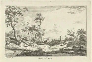 Caçador em uma paisagem Te Eext em Drenthe (título no objeto) Paisagens (A-F) (título da série)