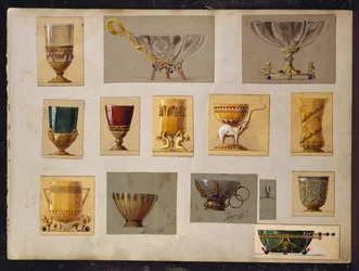 Seleção de designs, House of Carl Faberge (lápis e aquarela sobre papel)
