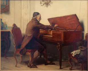 Homem à mesa piano