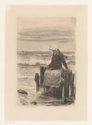 Senhora sentada em um cais à beira da água