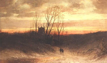 Uma paisagem arborizada à noite