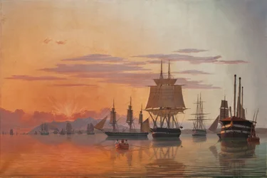A fragata Thetis e a corveta Flora no rio Tejo, 1844.