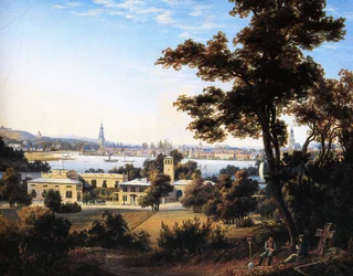 A silhueta da cidade de Potsdam sobre Glienicke