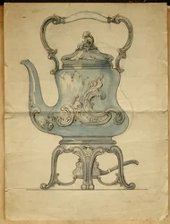 Uma chaleira e suporte de prata em forma, House of Carl Faberge