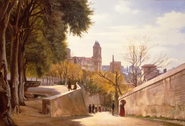 Vista da Viale Trinità dei Monti com a Fonte da Villa Medici, vista da Via di San Sebastianello, Roma